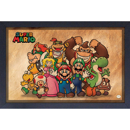 Super Mario Old Paper Characters Group 11″ X 17″ Framed Print