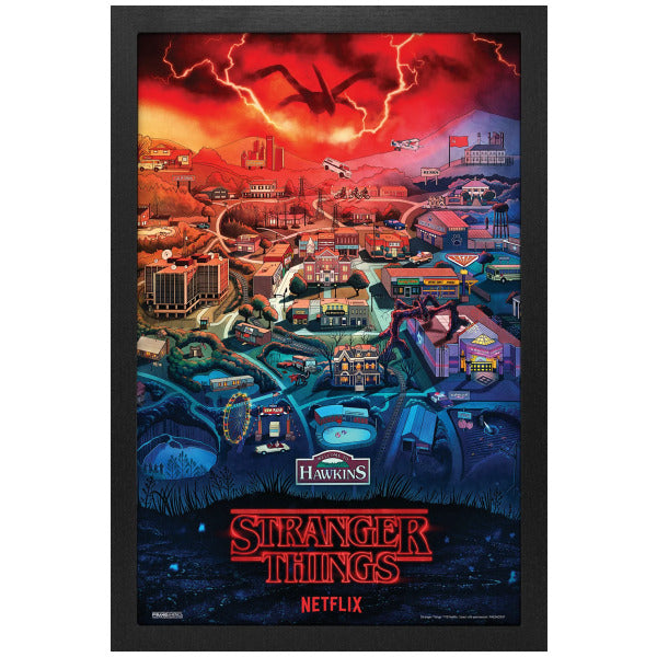 Stranger Things Hawkins Map 11″x17″ Framed Print
