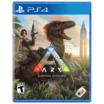 Game case for 'ARK: Survival Evolved' on PS4 with a dinosaur and human figure on a blue background