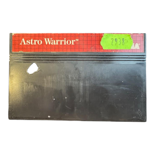 Metallic object with 'Astro Warrior' branding on a red label.