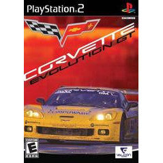 PlayStation 2 game cover for Corvette Evolution GT with a red and orange background.