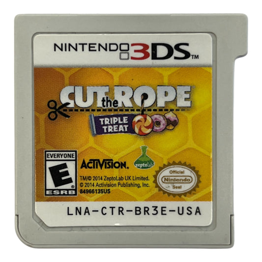 Nintendo 3DS game cartridge for 'Cut the Rope: Triple Treat' with Activision branding.