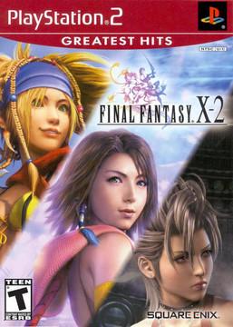PlayStation 2 Greatest Hits Final Fantasy X-2 cover with three characters and Square Enix logo.