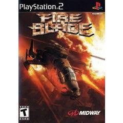 Game case for 'Fire Blade' on PlayStation 2 with a helicopter and fiery background.