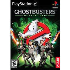 PlayStation 2 game cover for 'Ghostbusters: The Video Game' with characters and logo.