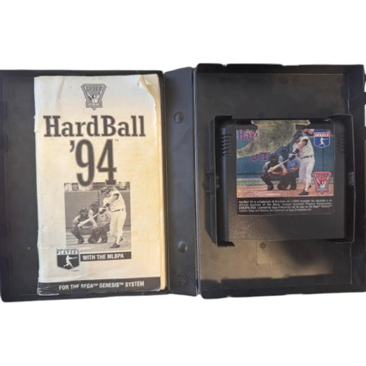 Game cartridge and cover for 'HardBall '94' for the Sega Genesis system on a white background.