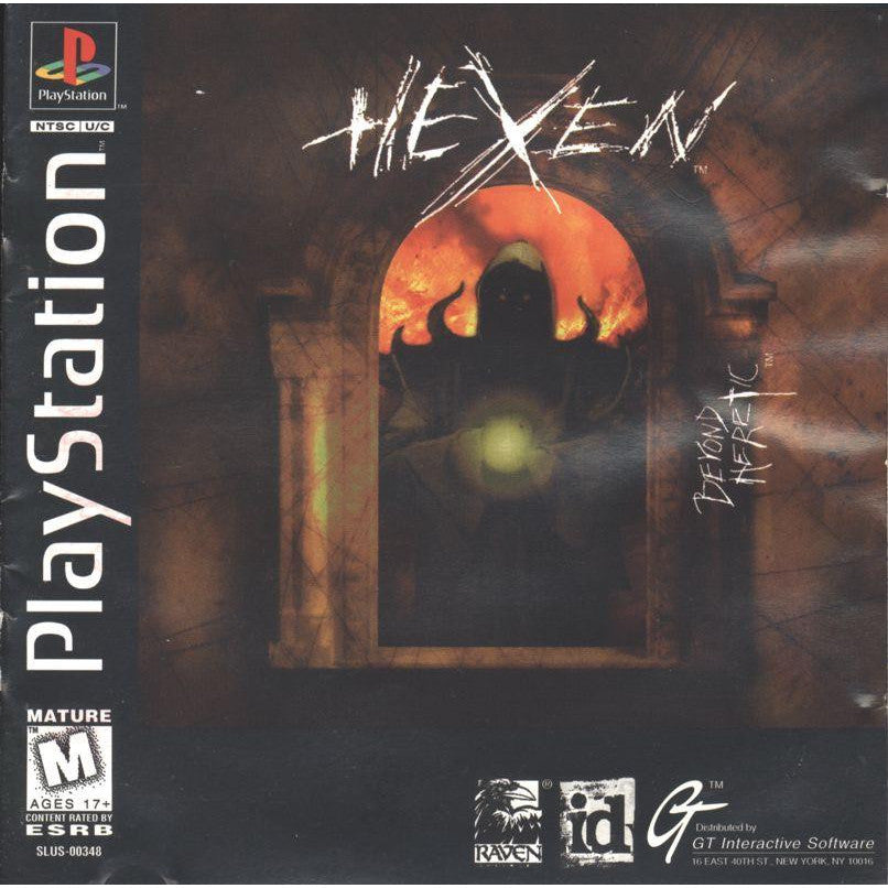 Hexen PlayStation game cover with silhouette and glowing orb