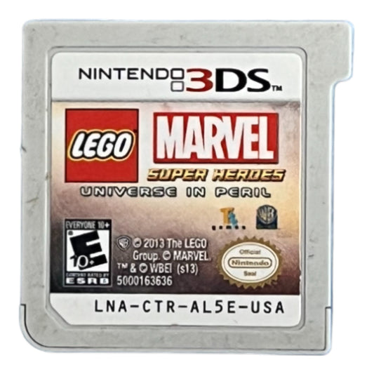 Nintendo 3DS game cartridge for LEGO Marvel Super Heroes on a white background