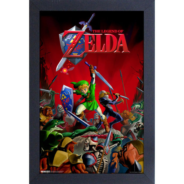 Legend Of Zelda: Ocarina of Time Link & Sheik Battle 11″X17″ Framed Print