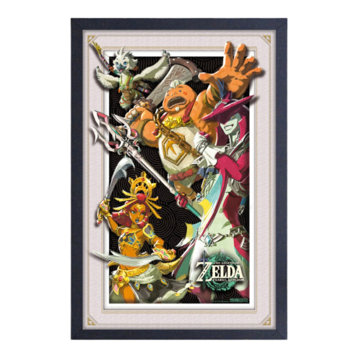 Framed poster of characters from 'The Legend of Zelda' with a colorful design.