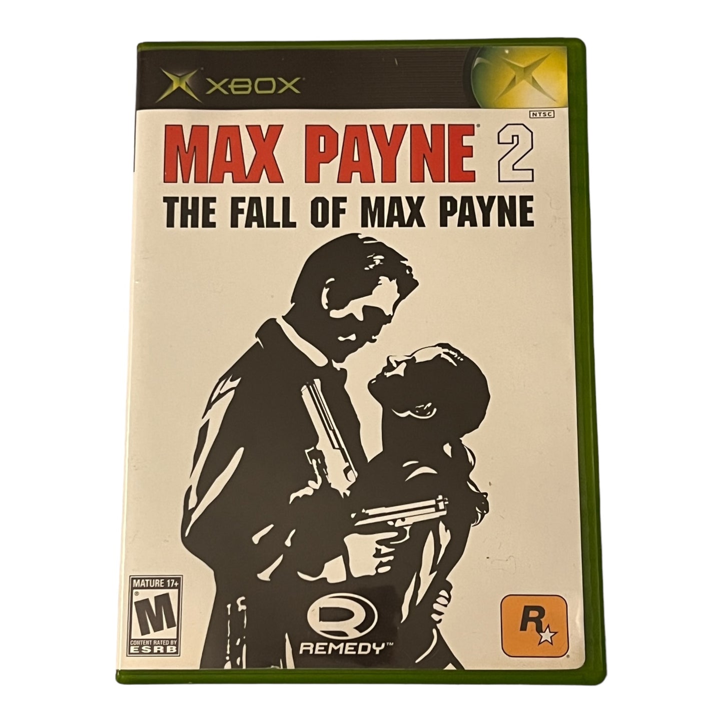 Max Payne 2 game case with cover art and Xbox branding