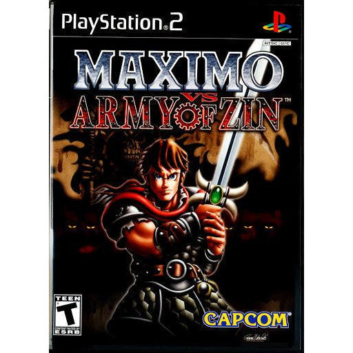 PlayStation 2 game case for 'Maximo vs Army of Zin' with a character holding a sword on the cover.