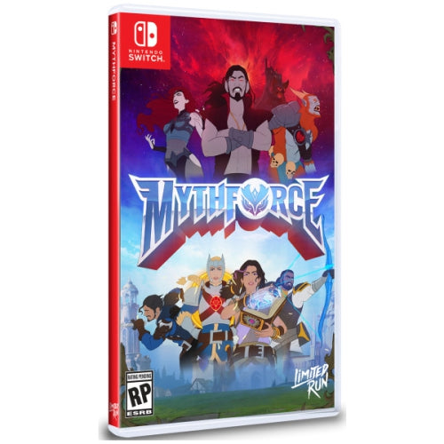 Game case for 'Mythforce' on Nintendo Switch with colorful artwork of characters.