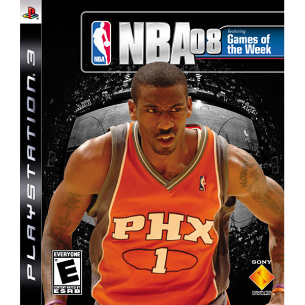 NBA 08 video game cover featuring a player in an orange jersey with 'PHX' on a black background.