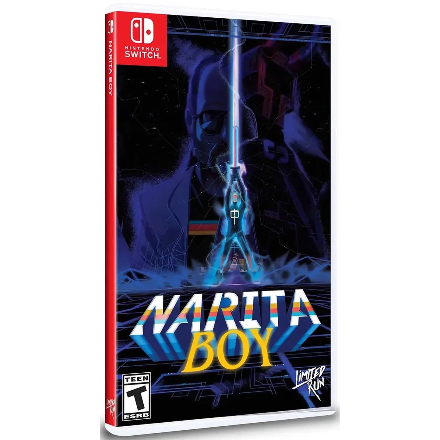Narita Boy game box for Nintendo Switch with colorful design and character illustration.