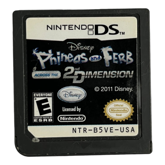 Nintendo DS game cartridge for 'Phineas and Ferb Across the 2nd Dimension' on a white background