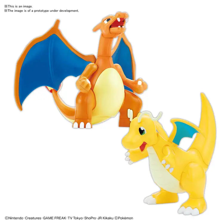 Two toy figures of a dragon-like creature on a white background