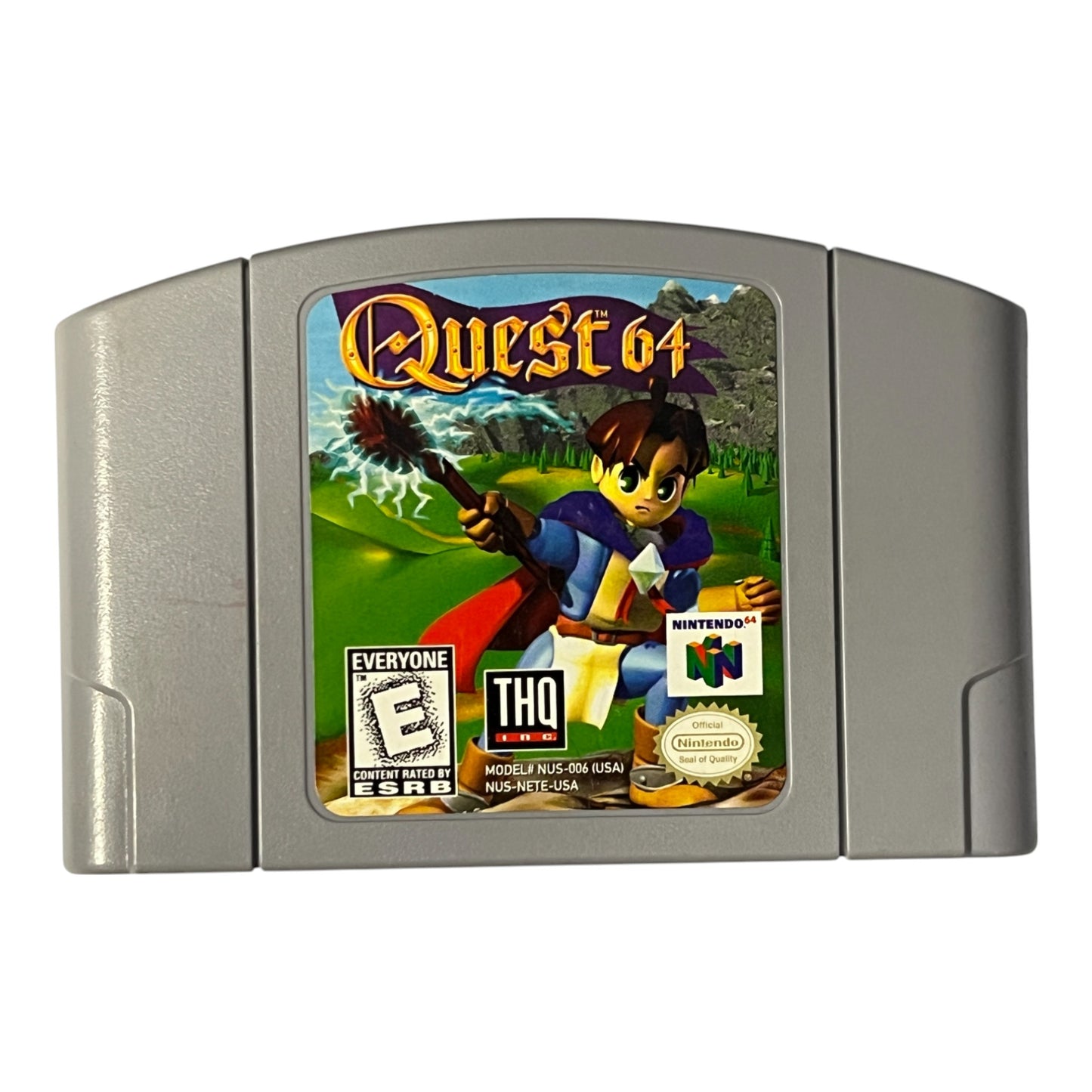 N64 game cartridge with 'Quest 04' cover art on a white background