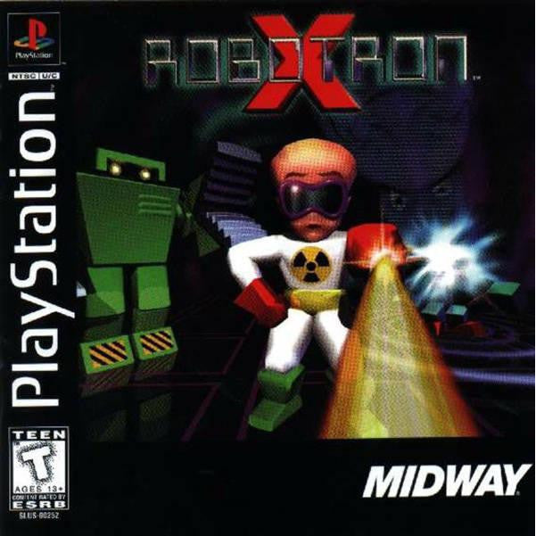 PlayStation game cover of 'RoboXron' featuring a robot and a character with a glowing weapon.