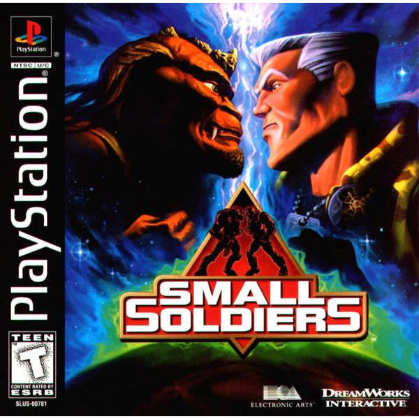 Game cover for 'Small Soldiers' on PlayStation with two characters facing each other.