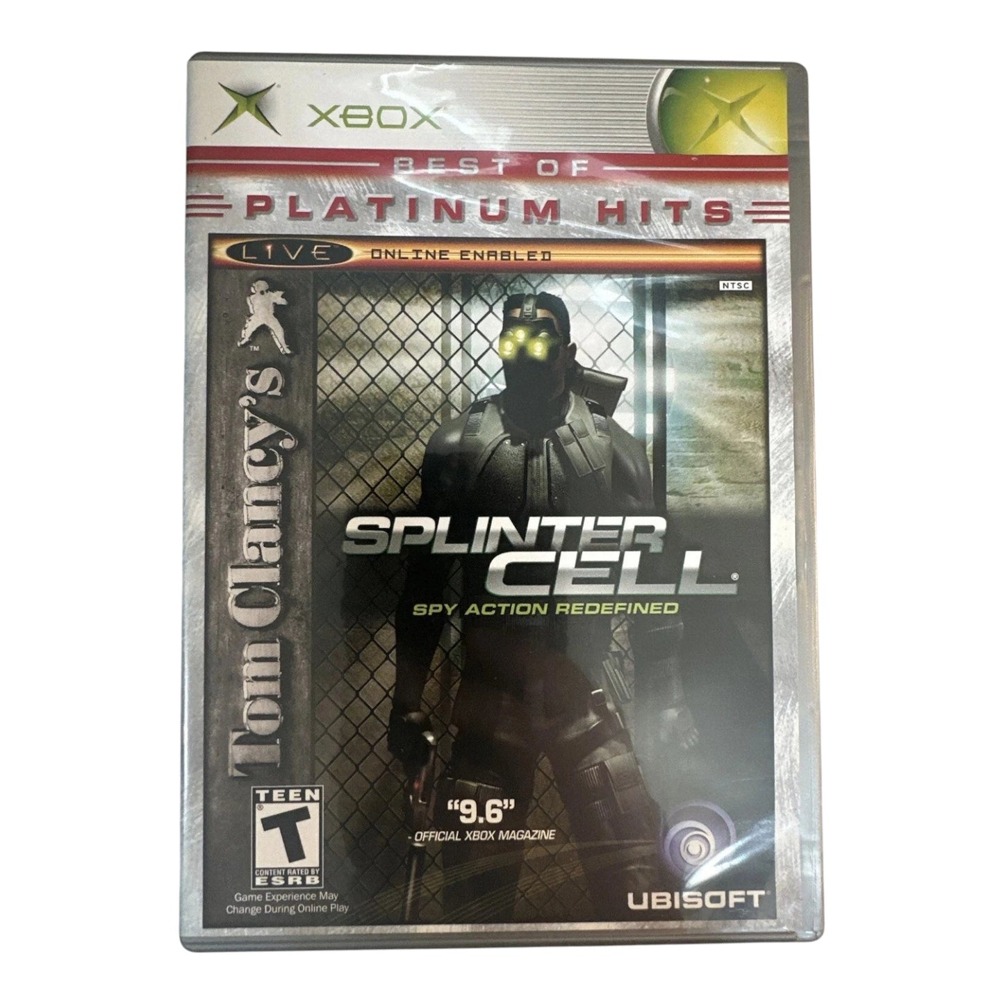 Xbox game case for 'Tom Clancy's Splinter Cell' with character in tactical gear on a white background
