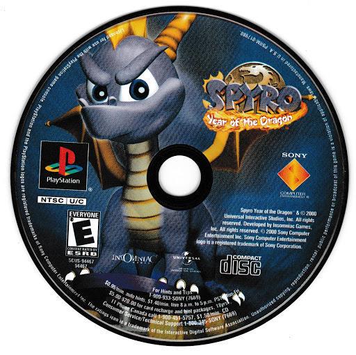 Spyro the Dragon game disc for PlayStation with character illustration