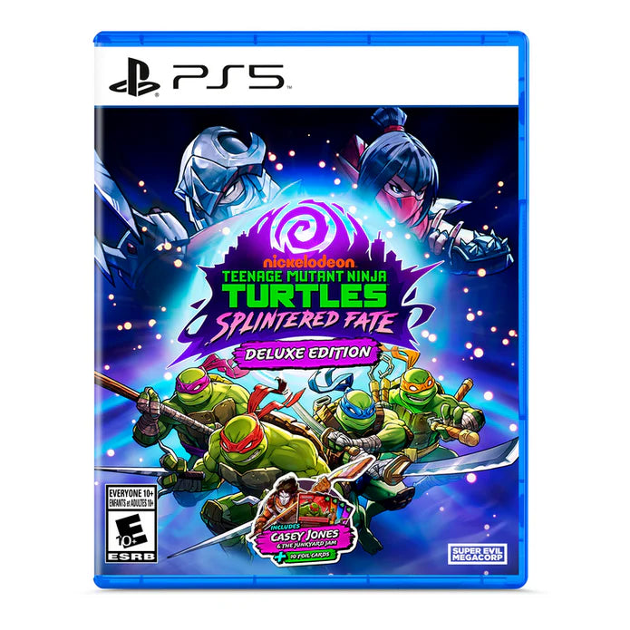 PlayStation 5 game case for 'Teenage Mutant Ninja Turtles: Splintered Fate' Deluxe Edition with characters on a blue background.