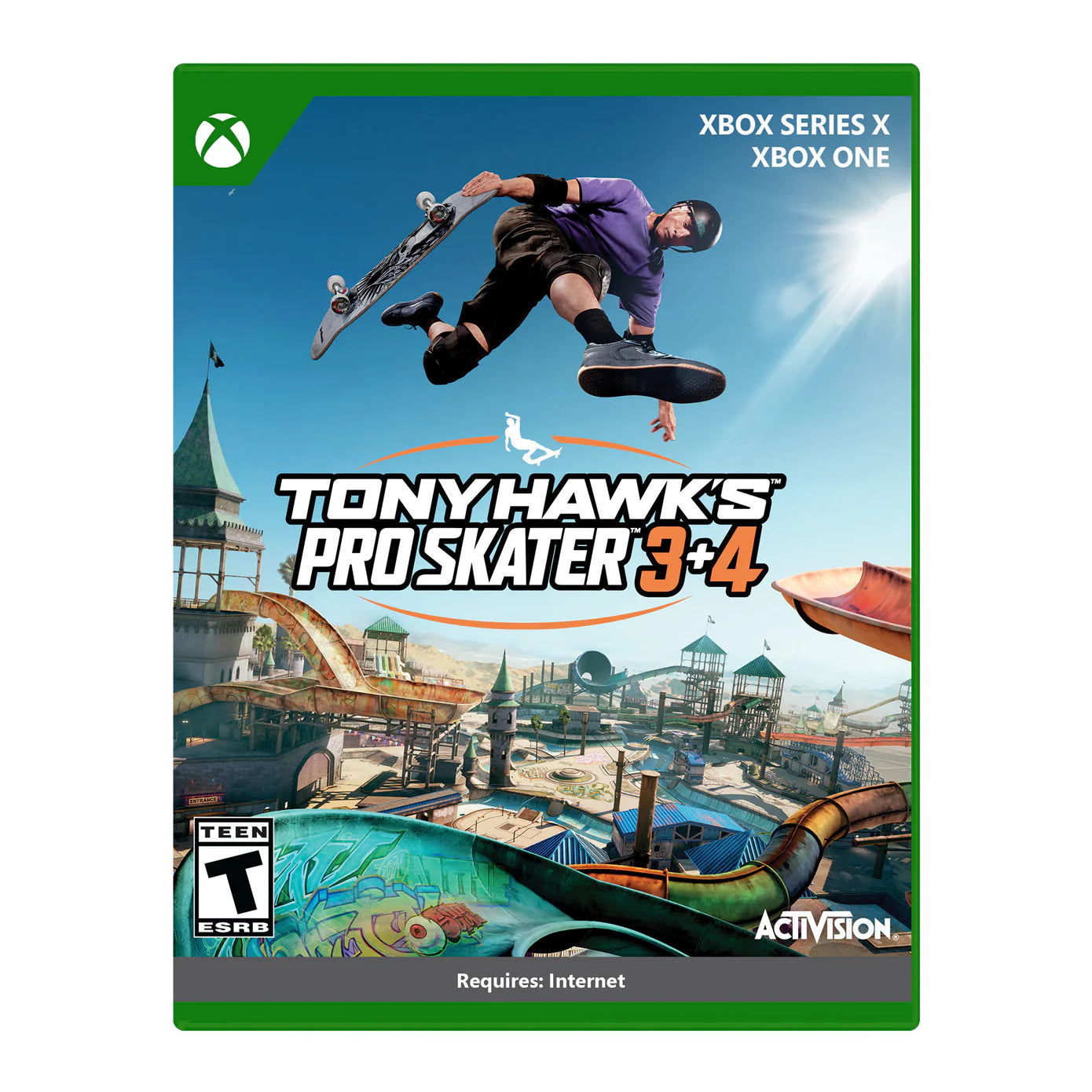 Game box for 'Tony Hawk's Pro Skater 3 & 4' on Xbox with a skateboarder in mid-air.