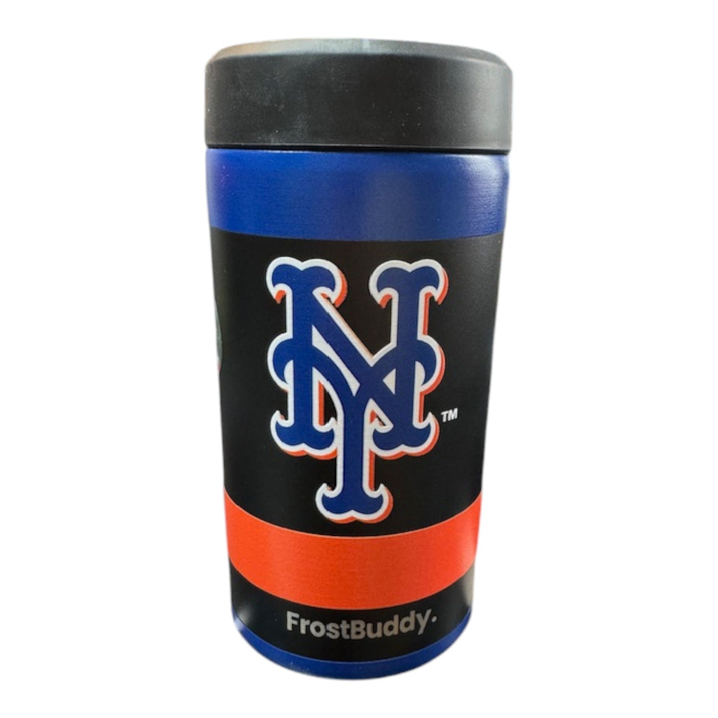 Thermos cup with New York Mets logo and FrostBuddy branding on a white background