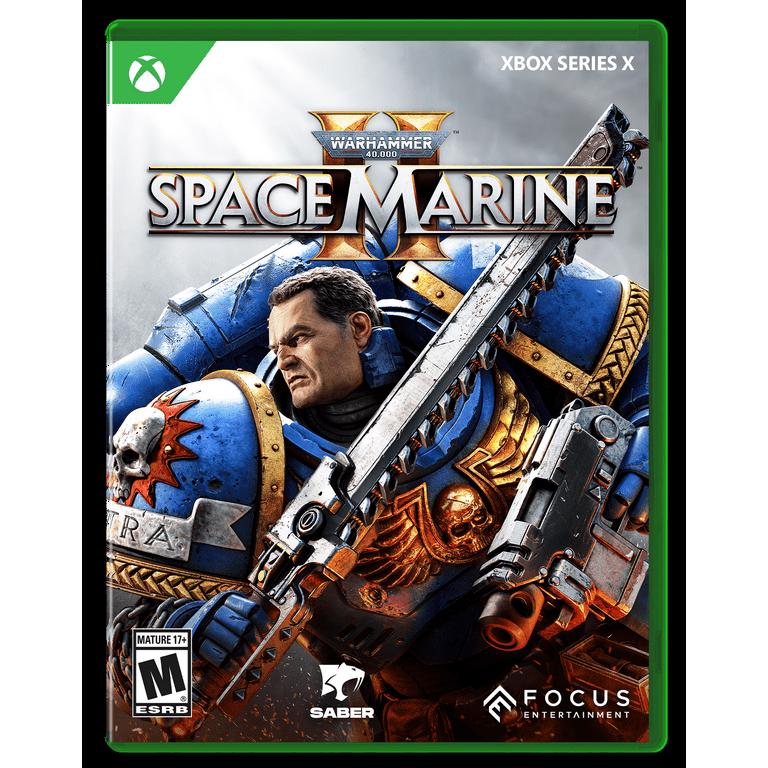 Game box for 'Space Marine' featuring a Space Marine character with a large weapon on a white background.