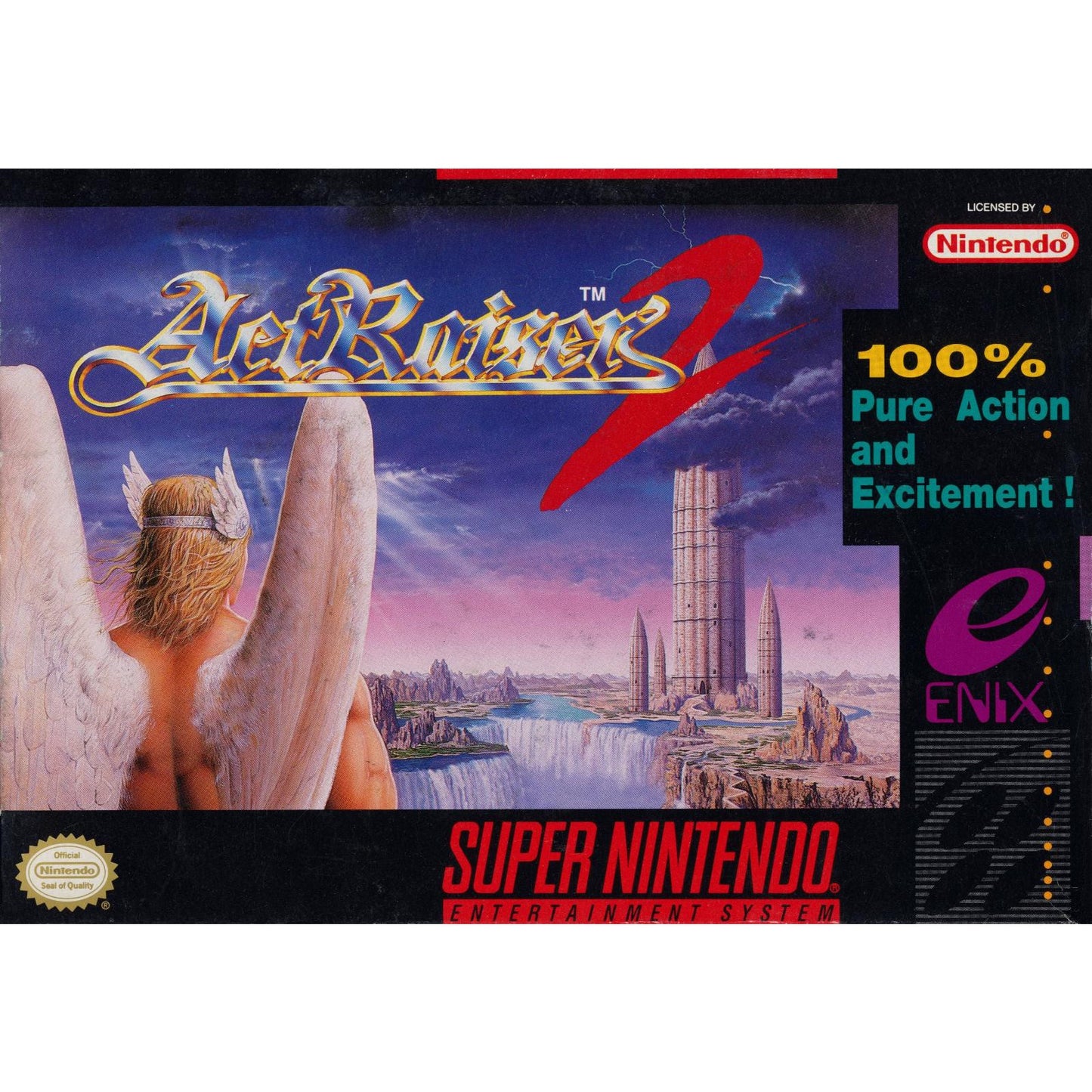 Super Nintendo Entertainment System game cover for 'Aleirover 2' with angelic figure and cityscape.