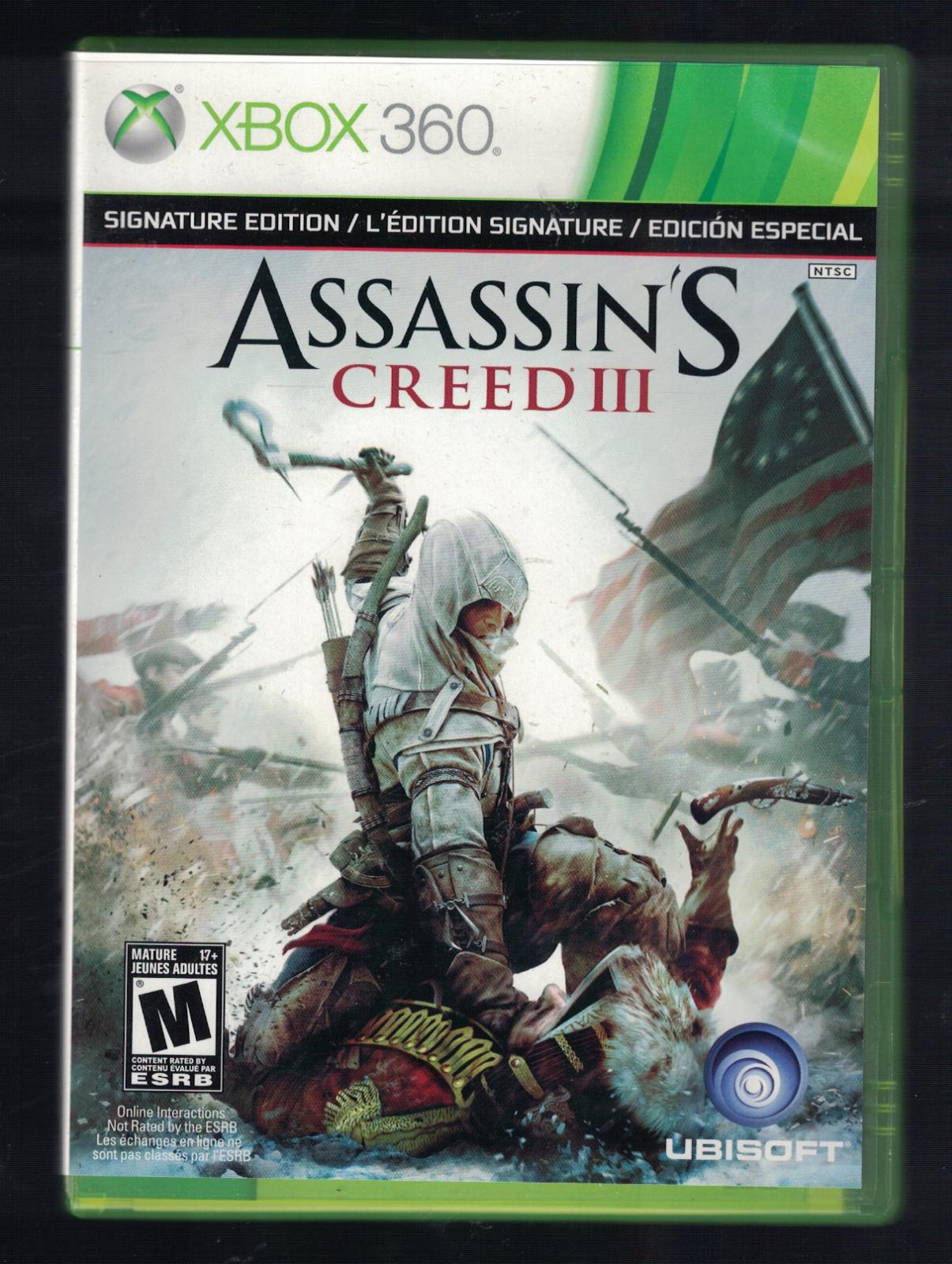 Assassin's Creed III game case for Xbox 360 on a black background