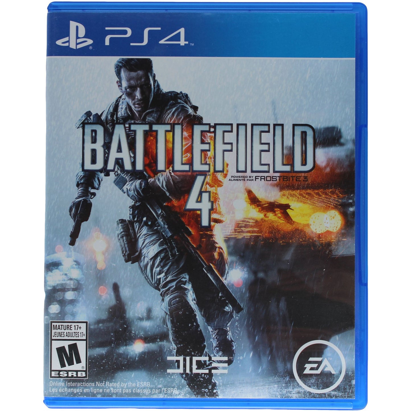 PlayStation 4 game case for 'Battlefield 4' with soldier and vehicle on cover