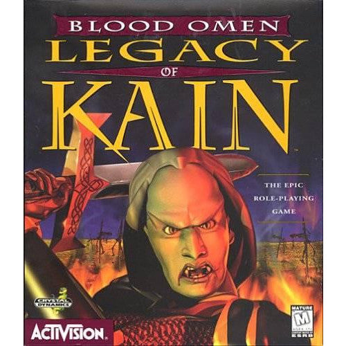 Cover of 'Blood Omen: Legacy of Kain' role-playing game with character and Activision logo.