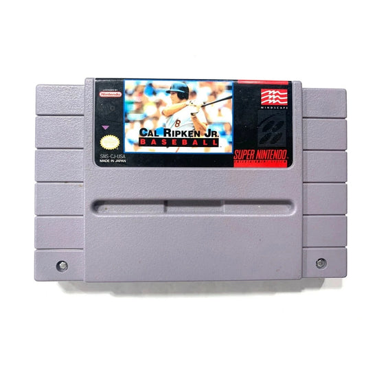 Super Nintendo Entertainment System game cartridge for 'Cal Ripken Jr. Baseball'.