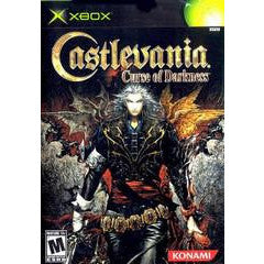 Game cover of 'Castlevania: Curse of Darkness' for Xbox with a character holding a sword.