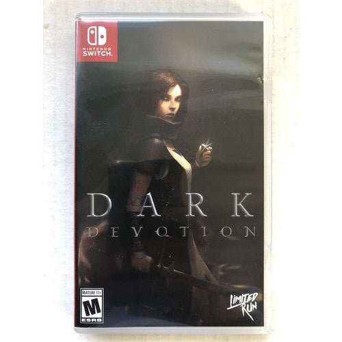Game case for 'Dark Devotion' on Nintendo Switch with a dark cover featuring a character.