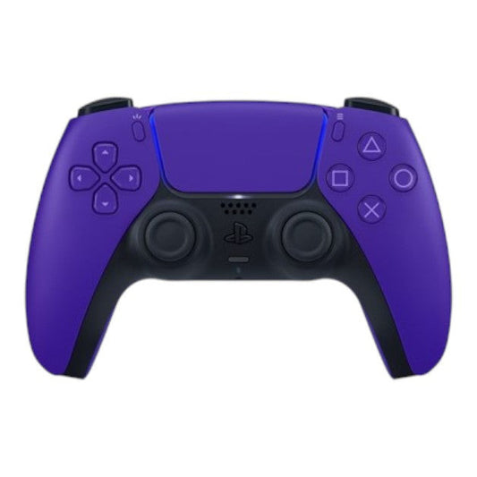 Purple and black gaming controller on a white background