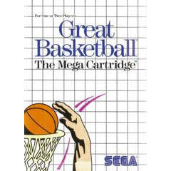 Cover of 'Great Basketball' for Sega, featuring a hand dunking a basketball.