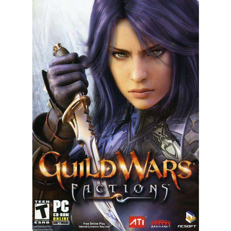 Cover of 'Guild Wars Factions' with a character holding a sword and the game title displayed.