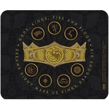 Decorative mouse pad with game-themed design on a black background