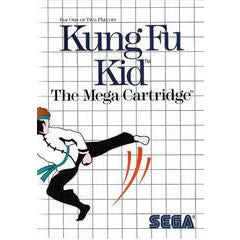 Advertisement for 'Kung Fu Kid' Sega Mega Drive cartridge with character kicking and logo.