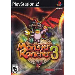 PlayStation 2 game cover for 'Monster Rancher 3' with colorful graphics and characters.