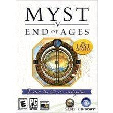 Cover of 'Myst V: End of Ages' with a compass design and game logos.