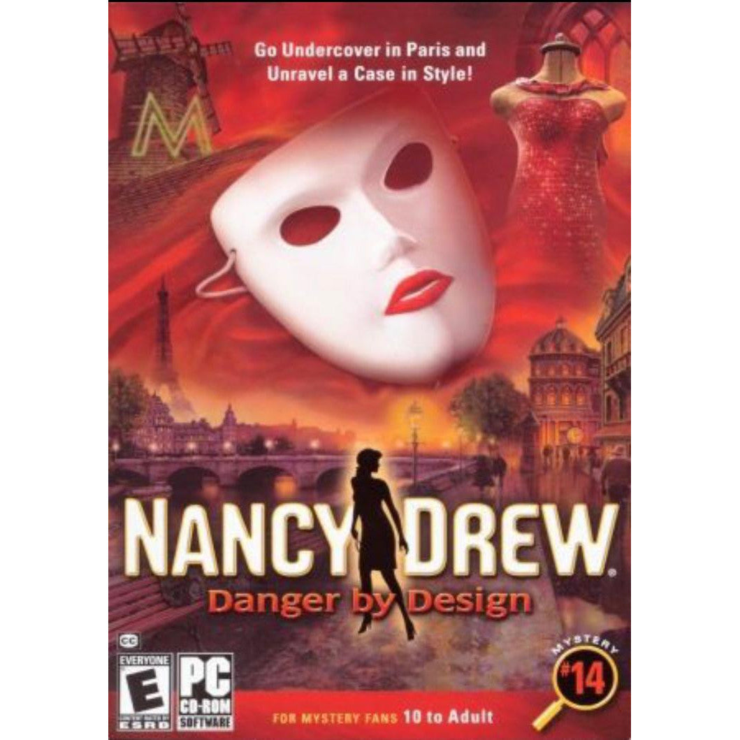 Nancy Drew game cover with a mask and Parisian background