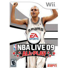 NBA Live 09 All Play cover with a basketball player and EA Sports logo on a Wii console.