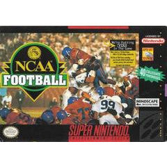 Box for NCAA Football game on Super Nintendo with football player graphics