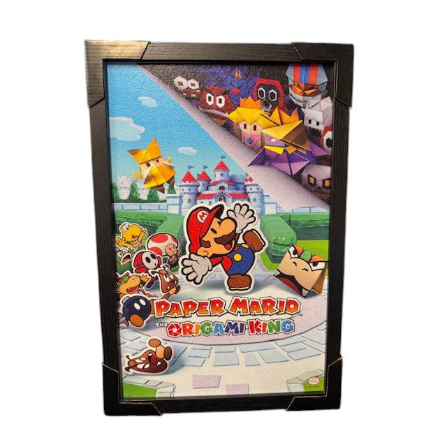 Framed poster of 'Paper Mario: Odyssey' with characters and a castle in the background.