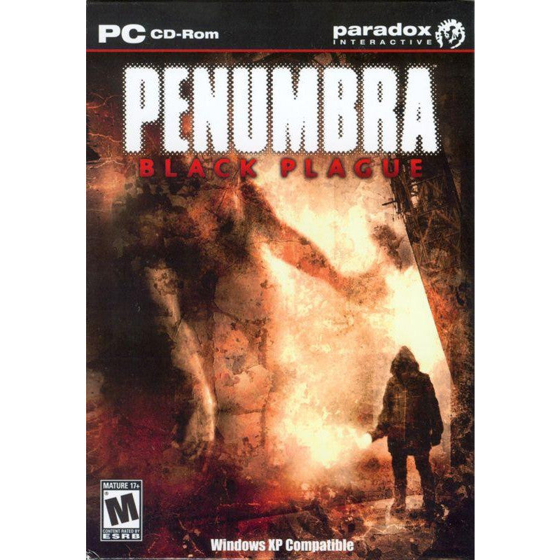 Cover of 'Penumbra: Black Plague' game by Paradox Interactive with a dark, eerie atmosphere.