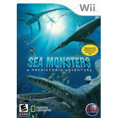 Wii game cover for 'Sea Monsters: A Prehistoric Adventure' with underwater scene and dinosaurs.